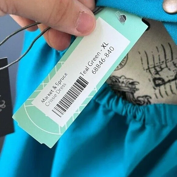 Market & Spruce Teal spaghetti strap v-neck midi dress with scallop hem pockets - Picture 3 of 8